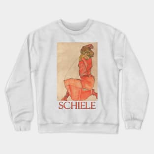 Kneeling Female in Orange-Red Dress by Egon Schiele Crewneck Sweatshirt